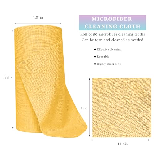 50PCS Microfiber Towel Roll, 12×11.6 inch Washable Tear Away Cleaning Cloth, Reusable Ultra Absorbent Rags Scratch Free Quick Drying Towel Roll, Lint-Free Cloth for Car (Yellow) - color: Yellow