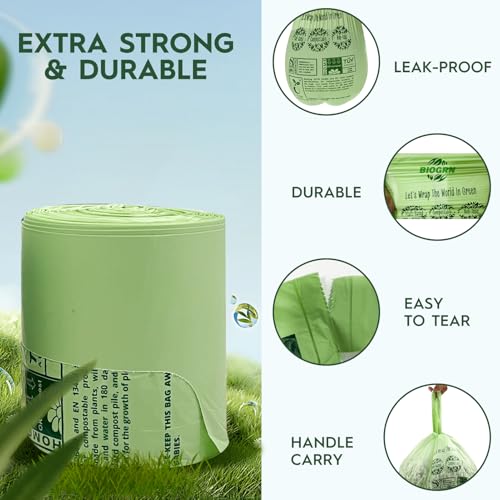 2.6-3 Gallon Compostable Trash Bags with Handles 80 Count 0.67 Mil 11.36 L Small Kitchen Wet Food Scrap Waste Compost Bag for Countertop Bin ASTM D6400 US BPI and OK Compost Home Certified - color: 3 Gal, Handles Bags, 80 Count