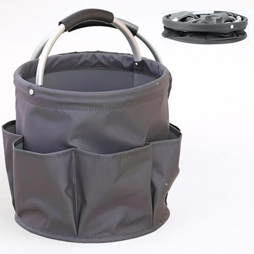 17L Foldable Cleaning Caddy with Handle, Cleaning Supplies Organizer Storage Basket with 6 Side Pockets, Portable Multi Cleaning Bucket Bag for Home Garden Bathroom Camping (Dark Grey) - color: Dark Gray
