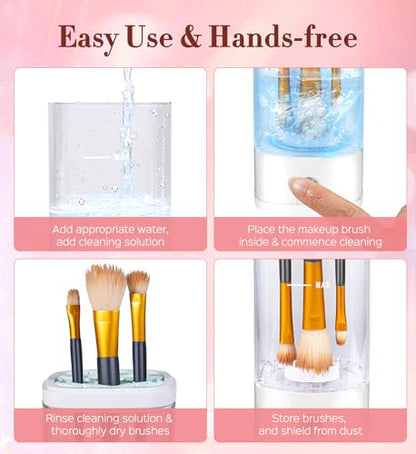Electric Makeup Brush Cleaner, 7000 RPM Makeup Brush Cleaner Machine, Efficient Automatic Portable USB Cleaner Tool for All Types of Makeup Brushes, Convenient Makeup Brush Cleaning-Transparent ﻿