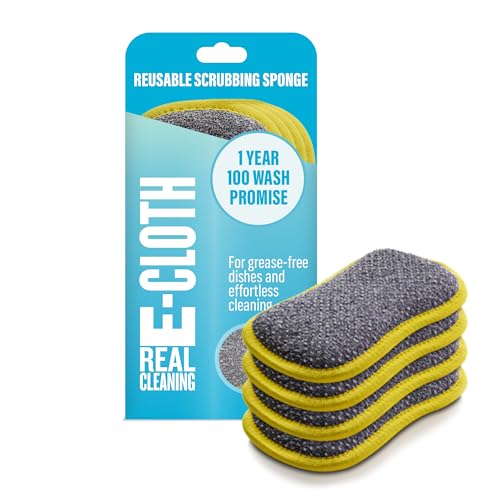 E-Cloth Washing Up Scrub Pad - Microfiber Sponge for Cleaning, Reusable Kitchen Sponge for Dishes & Sink, Non Scratch, Multi Purpose Scrubber, Machine Washable - 4 Pack, Yellow - color: Yellow, size: 4 Pack - New Version
