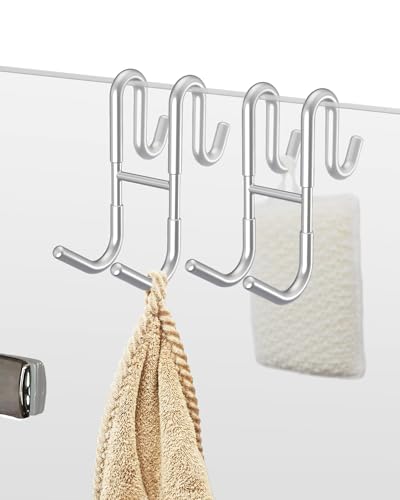 NACETURE Double Shower Door Hooks - Shower Hook Over The Door Towel Hook for Frameless Glass, Bathroom Hooks for Squeegee Rack, Robe, Organize (2 Pack) - style: Clear 2 Pack
