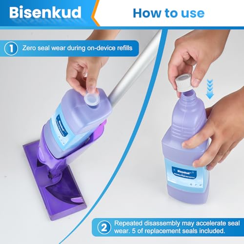 Bisenkud Leak-Proof Refillable Bottle for Swiffer® Wet Jet™ Mop | 1250mL, 42.3 fl oz, Empty HDPE Solution Bottle, Leak-Proof Cap, Reusable Floor Cleaning Bottle, Not for PowerMop