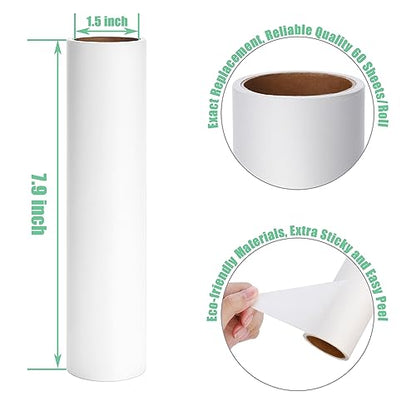 7.9 inch Lint Roller Refills Only, Extra Sticky Tape Roller Refills for Large Floor Lint Roller 7.9'' Width Sticky Roller Replacment Refill Pack of 5 Rolls, Total 300 Sheets (7.9'' Wide) - size: 7.9'' Wide (Pack of 5, Total 300 Sheets)