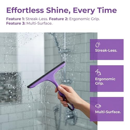 Menolana Silicone Squeegee for Glass Surfaces, 25x22x3.4cm Handheld Window Wiper for Home, Bathroom Shower Doors and Car Windshields