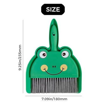 Cute Frog Mini Broom and Dustpan Set, Green Small Dust Pan and Brush Set for Tabletop Desk Keyboard Cleaning, Portable Hand Broom Dustpan for Home Office Dorm Camping