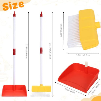 Kids Cleaning Toy Set Toddlers Broom Dust Pan Set for Housekeeping Pretend Play Cleaning Set, Cleaning Toys Gift for Toddlers Girls Boys Age 3-6 Years Old (2PCS - Red and Yellow Set) - color: 2pcs - Red and Yellow Set