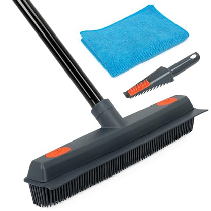 MAVRIZ Pet Hair Removal Broom on Carpet, Rubber Broom for Hardwood Floor - Fur Remover Broom with Squeegee