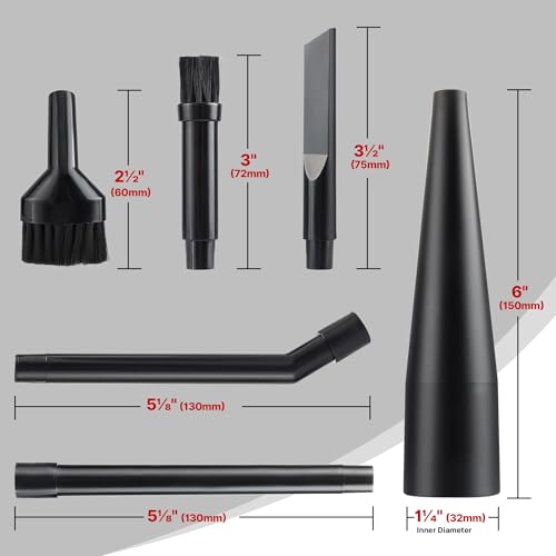 Shop-Vac Micro Cleaning Nozzle Kit, 1-1/4" Detailed-Cleaning Attachments for Compact Wet Dry Shop Vacuum, Storage Bag Included, 6 Pieces