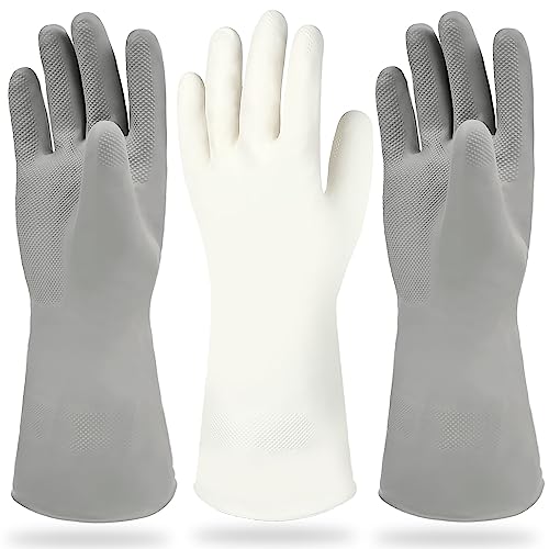 Cleanbear Reusable Dish Washing Rubber Glove Set of 3, Household Cleaning Gloves for Washing - color: Grey, White, size: Medium