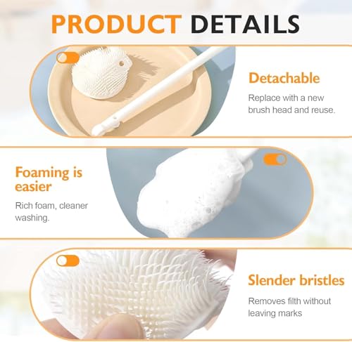 360° Flexible Silicone Bottle Brush with Long Handle, 2026 New Bottle Cleaning Brush, Deep Cleaning Brush for Narrow Neck Bottles, Water Bottles, Flasks Soft Bottle Brush (2PC) (White) - color: White