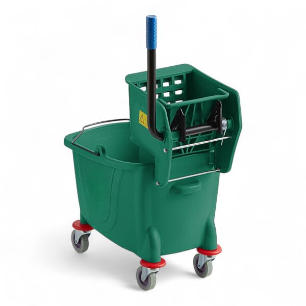 Green 35-Quart Commercial Mop Bucket with Side-Press Wringer – Heavy-Duty Cleaning System for Restaurants, Hotels, Schools, Offices, and Industrial Floor Maintenance - color: Green