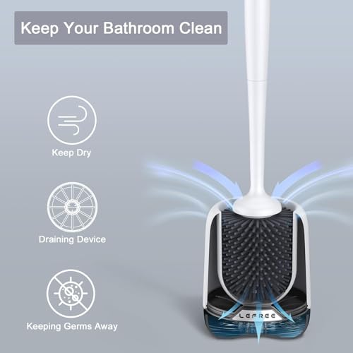 Lefree 2 Pack Silicone Toilet Bowl Brush and Holder Set with Ventilated Holder, Floor Standing & Wall Mounted Toilet Scrubber - color: Black, size: 2 Pack