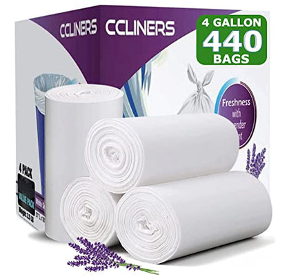 4 Gallon Trash Bag Lavender Scented (440 Count) Small Bathroom Garbage Bags Wastebasket Can Liners White Trash Bags for Home Kitchen Office Bins (440 Bags) - size: 1 Count (Pack of 440)