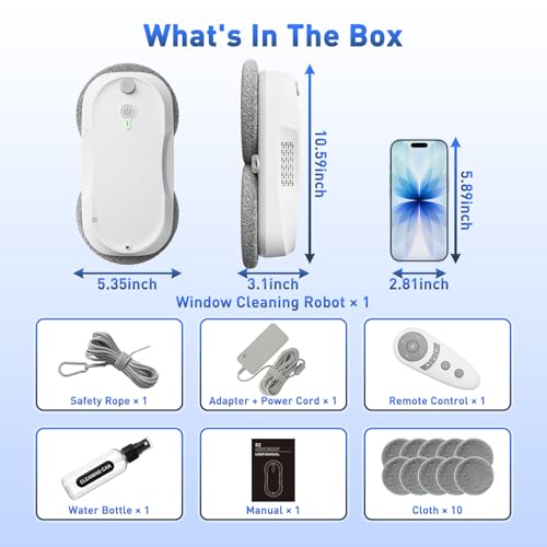 KKI Window Cleaning Robot,Upgraded Window Cleaner Robot, Auto-Dual Spray, Max 3200pa,3 Cleaning Modes & Edge Detection, Remote Control for High-Rise Windows, Glass Door,5Sets Cloths