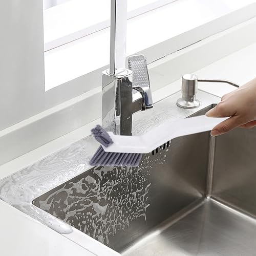 Crevice Cleaning Brush, Ultra Thin Stiff Bristles, 1piece, Grout Scrubber Tool, Window Track Cleaner, Ergonomic Long Handle, for Deep Scrubbing Bathroom Tiles Kitchen Faucets Shower Door Tracks Car - color: White