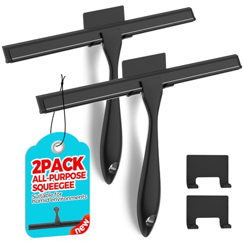 ALFLOD 2PACK All-Purpose Shower Squeegee for Shower Doors, Bath Linen Sets, Tile Shower Walls, Bathroom, Window, Glass and Car Windshield, Mirrors and Kitchen-Stainless Steel, 11.8-Inch Black - color: Black, size: 11.8 Inch