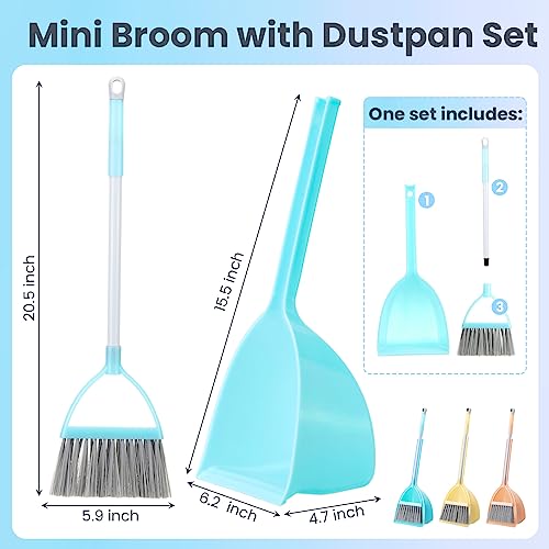Roshtia 3 Pcs Mini Broom with Dustpan for Kids Broom and Dustpan Set Toddler Cleaning Set Boys Girls Small Cleaning for Kitchen Bathroom Pet (Yellow,Red,Green) - color: Yellow, Red, Green
