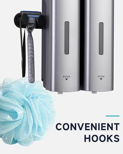AIKE 2 Chambers Shower Shampoo and Conditioner Dispenser 2 x 11.8 fl.oz. for Bathroom(Silver) - color: Silver, size: Double Chamber