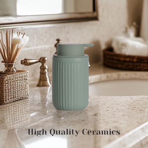 INGOFIN Ceramic Lotion Dispenser - 12oz Refillable Hand Soap Dispenser Bathroom, Modern Liquid Soap Dispenser with Pump, Dish Dispenser for Kitchen, Sage Green - color: Liquid-green