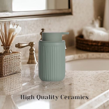 INGOFIN Ceramic Lotion Dispenser - 12oz Refillable Hand Soap Dispenser Bathroom, Modern Liquid Soap Dispenser with Pump, Dish Dispenser for Kitchen, Sage Green - color: Liquid-green