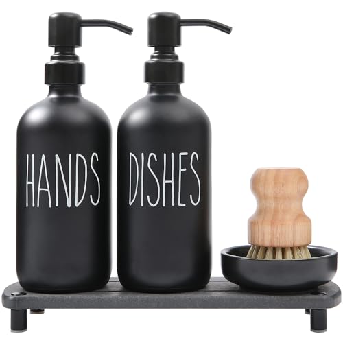 MOMEEMO Matte Black Soap Dispenser Set Comes with Stainless Steel Pumps, Instant Dry Tray, and Dish Scrub Brush, Suitable for Matte Black Kitchen Accessories. (Black) - color: Black1