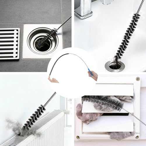 Dryer Lint Cleaner Kit, 3Pcs Nylon Bristle Brush, Flexible Stainless Steel Handle, for Cleaning Vent Trap & Refrigerator Coil