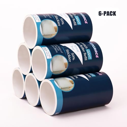 4.6 inch Giant Lint Roller Refills Only for Evercare Giant Lint Rollers and T Handle Pet Hair Roller, 50% More Pickup, 60 Sheets per Refill, 6 Pack, 360 Sheets Total - size: 4.6 inch