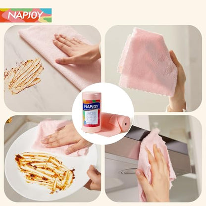 Napjoy Microfiber Cleaning Cloth Roll, 75PK Easy Tear Away Reusable Paper Towels, 12" x 12", Lint-Free and Scratch-Free with Patented Fiber Technology Microfiber Towel Roll, Pink - color: Pink