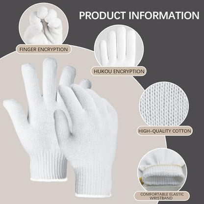 8pair unisex white cotton glove liners,string knit cloth men work safety gloves for gardening,warehouse,cooking,bbq - color: White Edging*8pairs