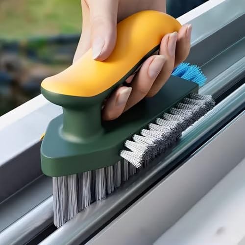 Cleaning Brushes 4-in-1 Floor Scrub Brush with Squeegee V-Shape Gap Scrub Bristles,for Tile, Shower,Grout,Kitchen and Floor (Green) - color: Green