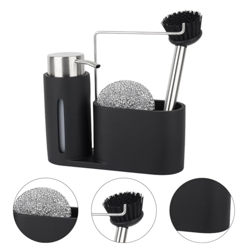 Artibetter 4 in 1 Cooking and Bathroom Storage Shelf with Soap Dispenser Set, Stainless Steel and Resin Cleaning Rack, Space-Saving Holder for Long Time Use in Black