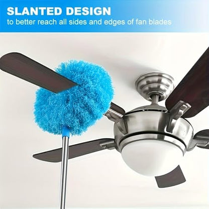 Extendable Duster - 31.5 Inches Microfibre Duster | Stainless Steel Handle | - Adjustable Telescopic Reach | and Soft Fiber Head Perfect for Cleaning High Ceilings and Shelves At Home - color: Blue