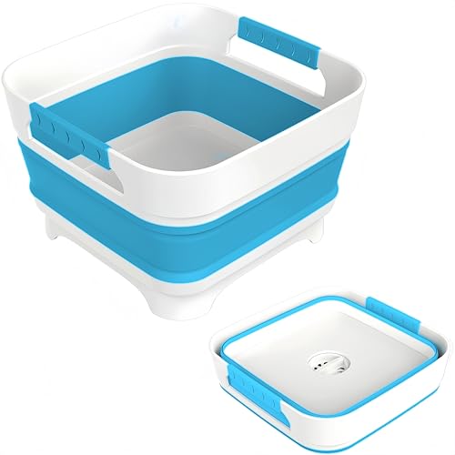 MontNorth 2.4 Gal Collapsbile Wash Basin with Drian Plug,9L Dish Pan for Soaking Baby Bottles,Portable Sink, Multiuse Foldable Bucket,Ice Beverage Tubs for Camping, Vegetable Washing, RV (Blue) - color: Blue