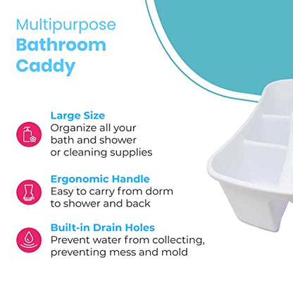 Bath Caddie White - Totes with Divided Compartments and Handles for Organizing, Storing & Carrying Cleaning Supplies and Bathroom Accessories (Large Cleaning Caddy)