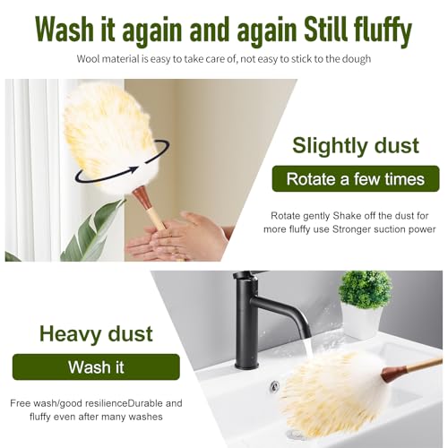 Natural Lambswool Duster 16 Inch Handheld with Wooden Handle Duster Dusting Tool for Blinds Electronics Furniture Delicate Surfaces (2Pcs) - size: 16inch