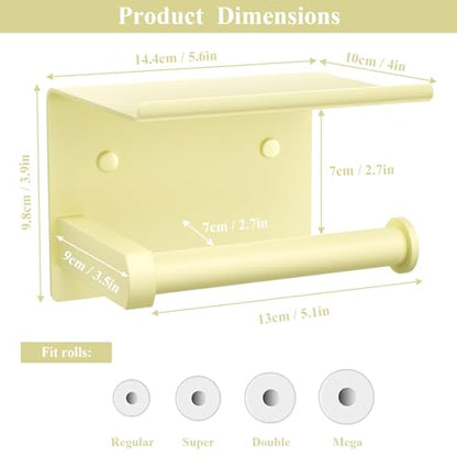 Tindbea Toilet Paper Holder with Phone Shelf, Adhesive or Screw Wall Mount Toilet Tissue Roll Holder, Rustproof & Multifunctional Stainless Steel Bathroom Storage Dispenser (Sunlight Yellow) - color: O-sunlight Yellow