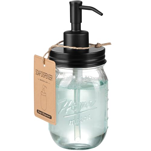 SheeChung 16 Oz Mason Jar Liquid Soap Dispenser, Glass Hand Soap Dispenser, Stainless Steel Pump Lid, Refillable Lotion Dispensers for Bathroom Countertop Kitchen (1, Black) - color: Black-1 Pack