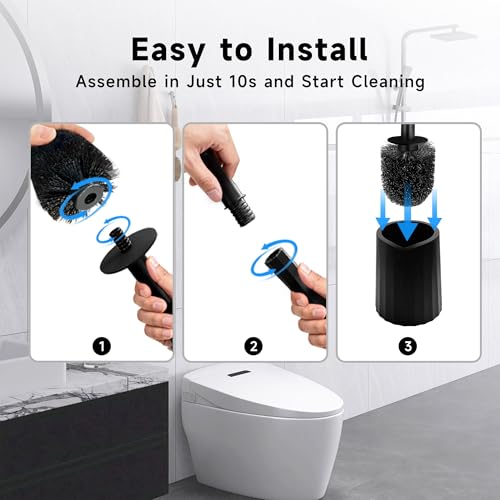 Toilet Brush and Holder Set, 2 Pack Toilet Bowl Brush with Long Non-Slip Handle, Deep Toilet Cleaner Brush, Toilet Scrubber, Black - size: 2 Pack