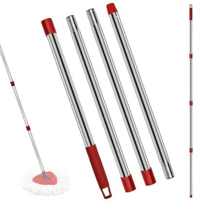 4 Section Stainless Spin Mop Replacement Handle for O Cedar Spin Mop Handle for Ocedar Spin Mop Handles Adjustable 30" to 58" Mop Stick Pole to Various Floor Clean, Universal Screw Joint (No Mop Head)