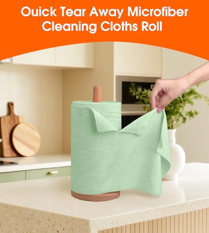 Microfiber Cleaning Cloth Roll - 100 Pack Tear Away Microfiber Paper Towels, Reusable, Washable, Scratch-Free, Kitchen Towels for Car, Home, Kitchen, Glass, Dishes(Bean Green) - color: Bean Green