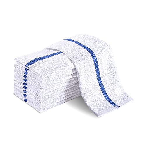 Universal Cleaning Towels, Bulk 24 Pack, 16” X 19” 100% Cotton Fully Bordered Commercial Grade Terry Weave Cloth Bar Mops for Everyday Restaurant or Home Use