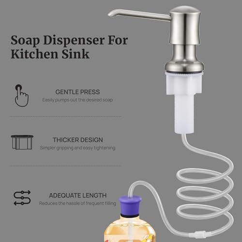 Sink Soap Dispenser for Kitchen Sink Brushed Nickel Upgrade with 40" Silicone Extension Tube Kit, Connect to Your Soap Bottle Directly - color: Brushed Nickel, size: with Tube Kit