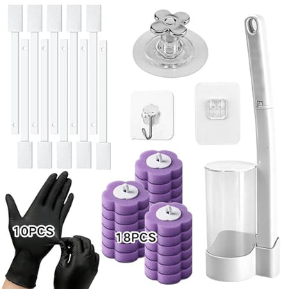 39 Pcs Toilet Deep Cleaning Set - Wall-Mounted Disposable Toilet Bowl Cleaner Wand with 18 Toilet Brush Refill Heads, 10 Pcs Crevice Cleaning Brushes, 10 Pcs Nitrile Gloves & 1 Pc Toilet Seat Lifter - size: 1 set