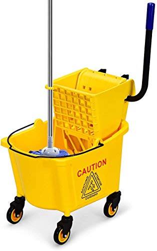 ARLIME Mop Bucket with Wringer On Wheels, 26 Quart Capacity Portable Wringer Trolley on Wheels, Side Press Floor Cleaning Wavebrake w/Handle,Mop Bucket for Home, Commercial, Restaurants - size: 26 Quart