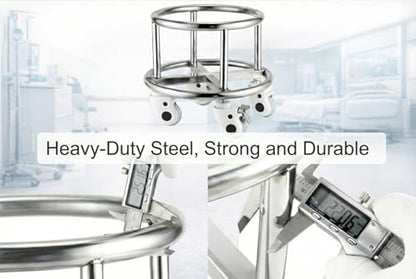 Stainless Steel Kick Bucket with Rolling Stand - Large 18 Quart Capacity, Removable Bason, Quiet Casters, Durable Frame - Ideal for Medical, Surgical, and Cleaning Use