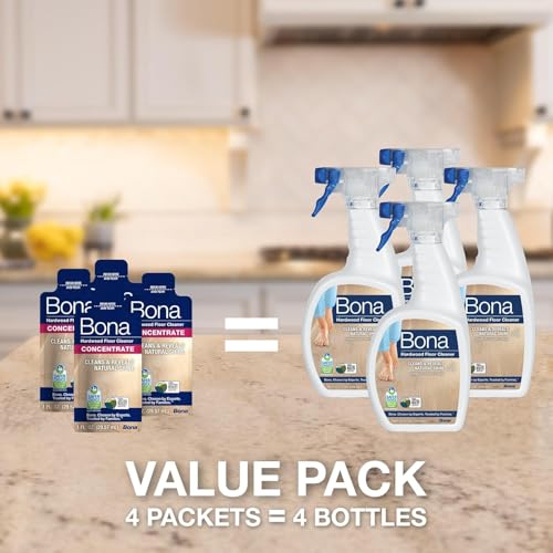Bona Hardwood Floor Cleaner Concentrate - 1 fl oz - 4-Pack - Residue-Free Floor Cleaning Solution for Bona Spray Mop and Spray Bottle Refill - For Wood Floors - size: 1 fl oz (Pack of 4)