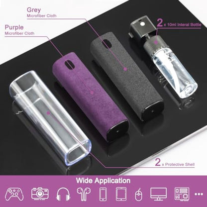 2Pcs Laptop Screen Monitor Cleaner Spray, walrfid Portable Phone Touchscreen and Car Screen Cleaning Kit for Cell Phones, Tablet, PC, Computer, iPhone, iPad, MacBook Pro - Grey and Purple - color: Grey, Purple