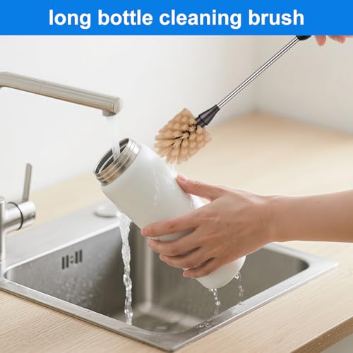 Bottle Brush,15-inch Long, Bottle Brush Cleaner, Bottle Scrubber, Kitchen Scrub Brush Suitable for Water Bottles, Cups, Glasses, Baby Bottles, Wine Glasses, (1, Brown) - color: Brown