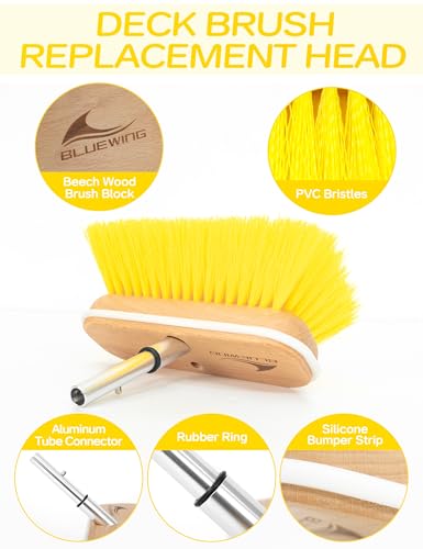 BLUEWING 8in Deck Brush Head with Soft/Medium/Hard Bristle Marine Scrubbing Washing Outdoor Boat Cleaning Tools - color: Yellow, style: Medium